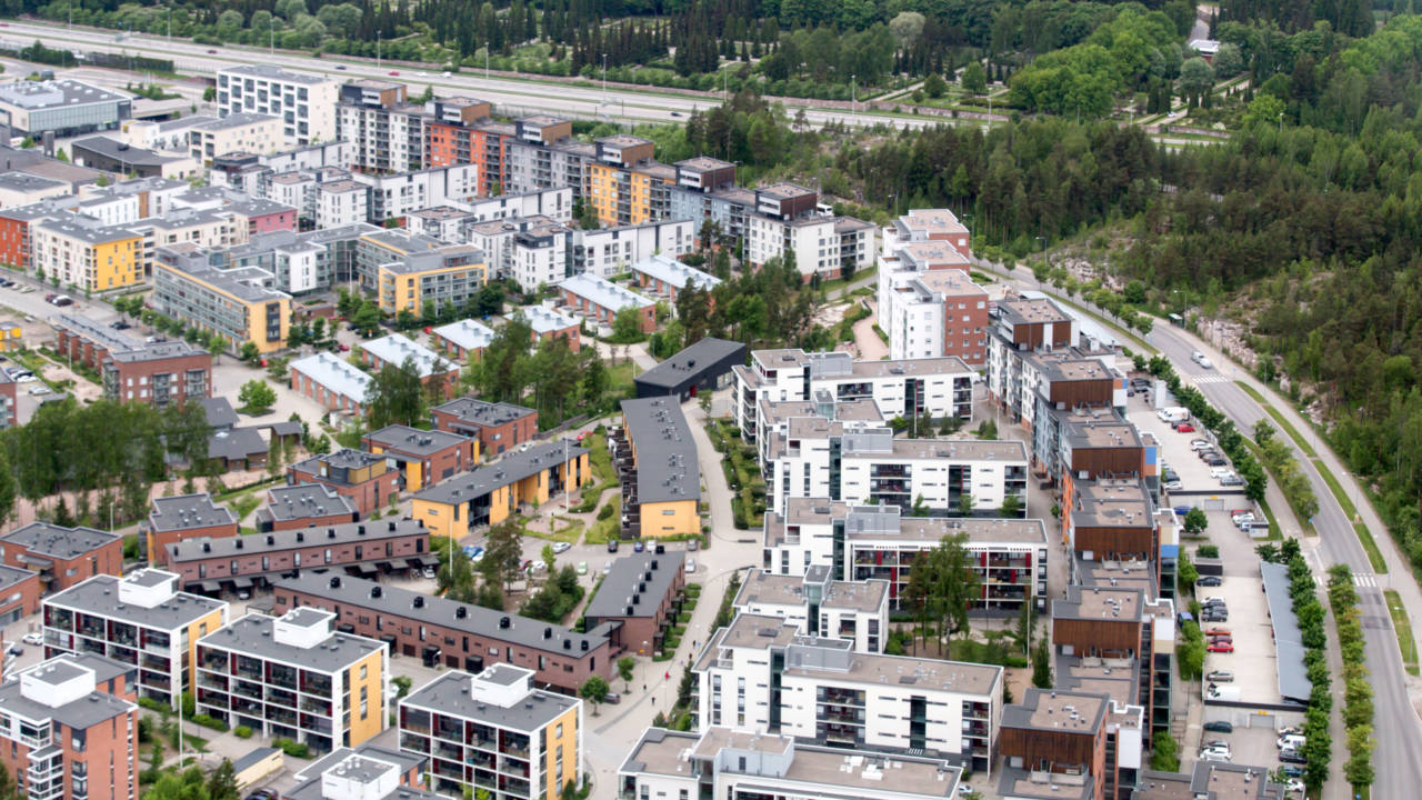 Aerial view of Viikki which is one part of Helsinki.