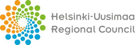 Logo, jossa oransseja, vihreitä ja sinisiä palloja sekä teksti Helsinki-Uusimaa Regional Council