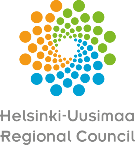 Logo, jossa oransseja, vihreitä ja sinisiä palloja sekä teksti Helsinki-Uusimaa Regional Council