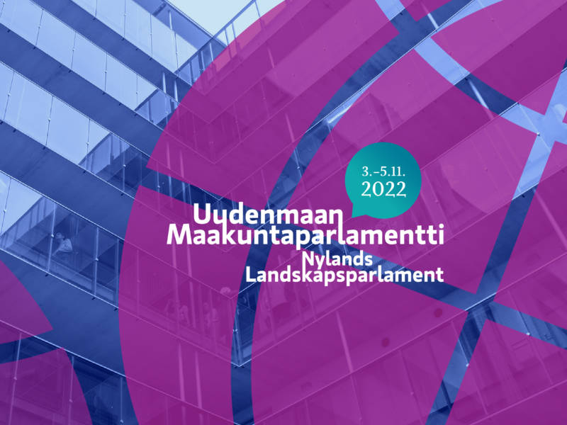 Logo, jossa teksti Uudenmaan maakuntaparlamentti, Nylands landskapsparlament 3.-5.11.2022..