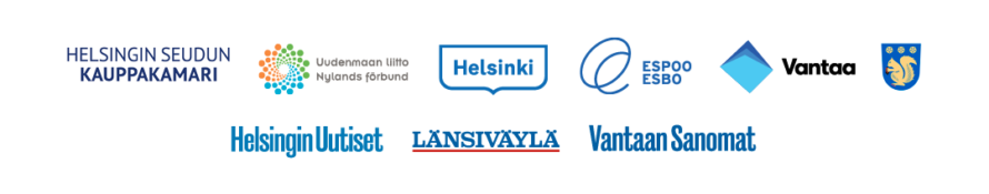 Helsingin seudun kauppakamarin, Uudenmaan liito, Helsingin, Espoon, Vantaan, Kauniaisten, Helsingin uuisten, Länsiväylän ja Vantaan sanomien logot.
