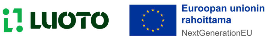 Luoto-logo, EU-lippu ja tekstit Euroopan unionin rahoittama, NextGenerationEU.
