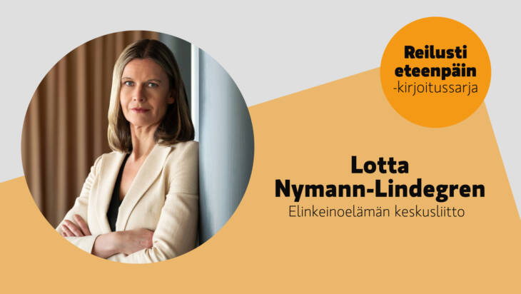 Reilusti eteenpäin -kirjoitussarja. Lähikuva Lotta Nymann-Lindegrenistä.