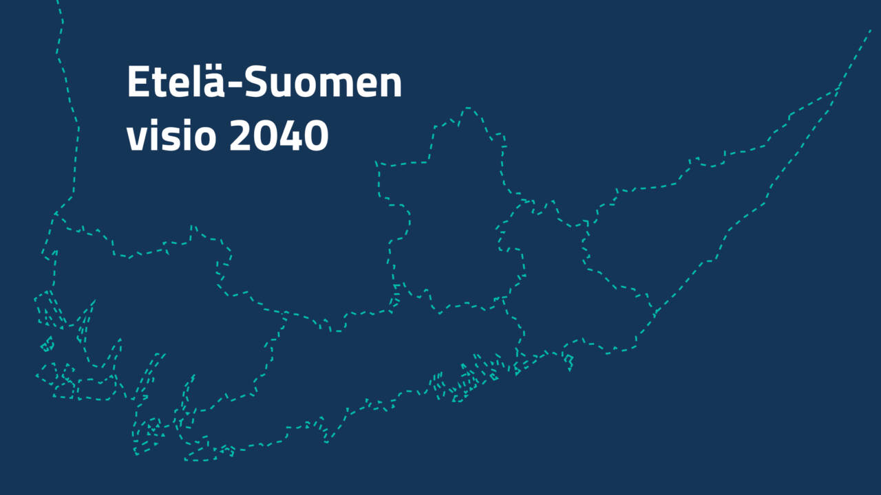 Etelä-Suomen maakuntien kartta ja teksti: Etelä-Suomen visio 2040.