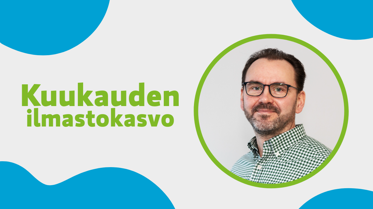 Teksti: "Kuukauden ilmastokasvo" ja kasvokuva haastatellusta henkilöstä.