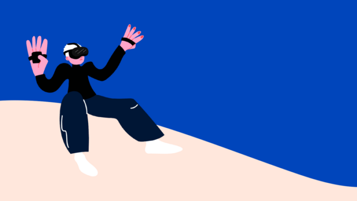 Illustration of a person using VR glasses.