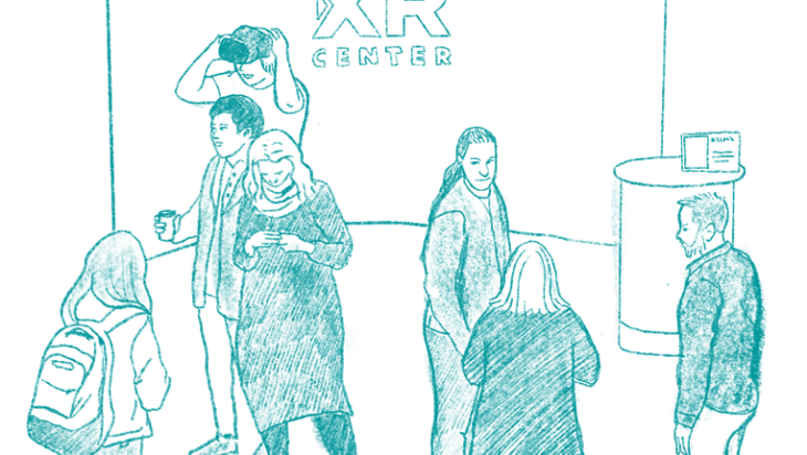 Illustration of people in an XR event.