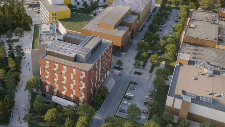 An aerial view to the Cleantech Garden innovation campus.