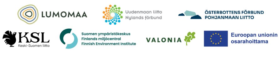 Logoja: Lumomaa, Uudenmaan liitto, Pohjanmaan liitto, Keski-Suomen liitto, Suomen ympäristökeskus, Valonia, Euroopan unionin osarahoittama.